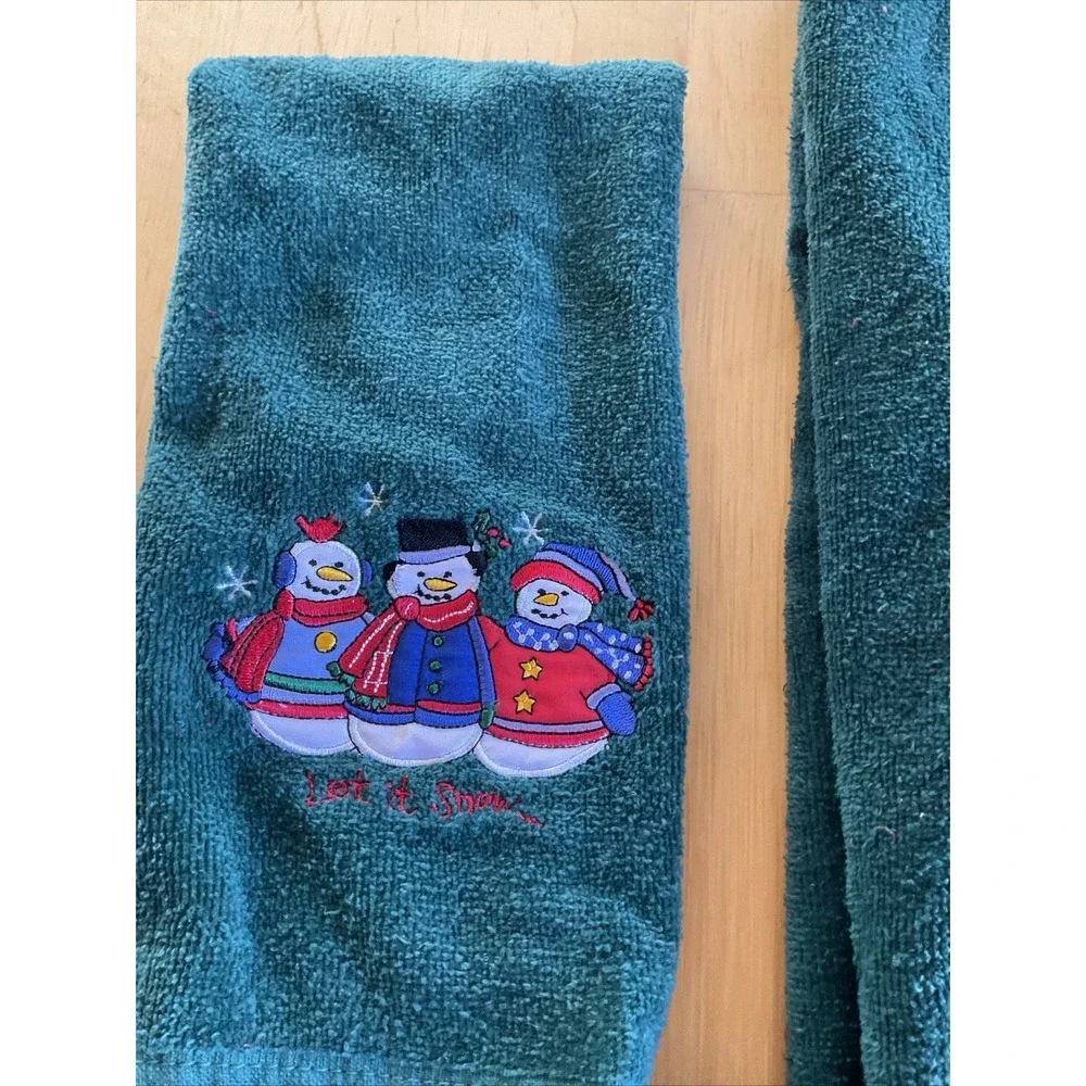 Christmas towels Bath Towel Set 3 Pc Green Santa Embroidered Hand Wash Cloth